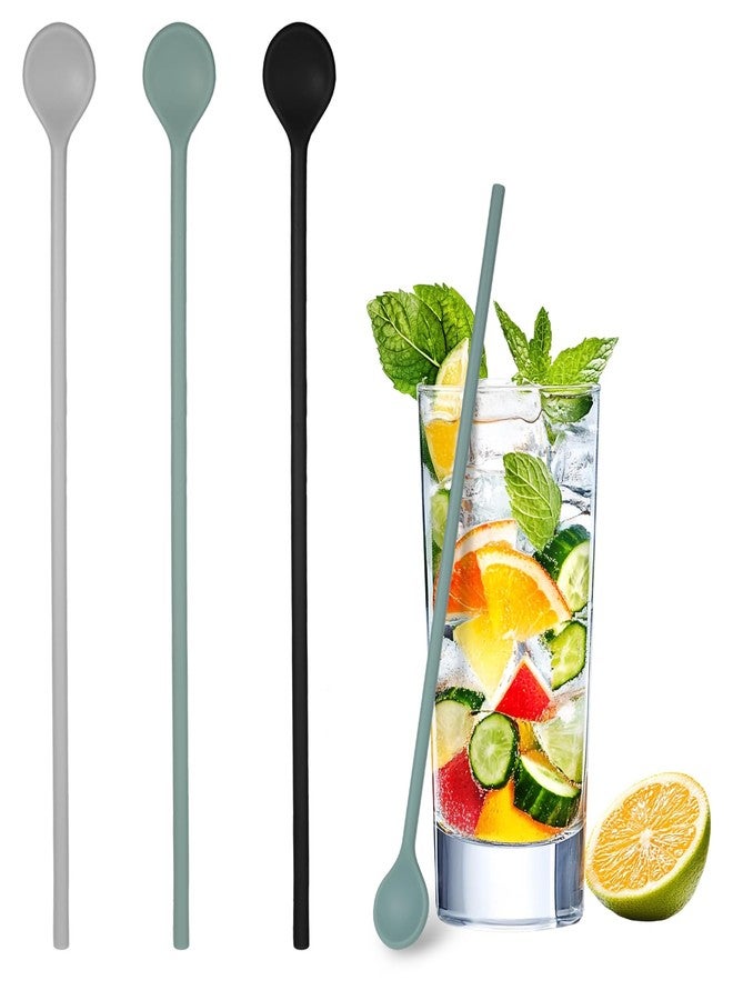 Shimmeroo 3Pcs Silicone Long Spoons for Stirring,Drink Stirrer Coffee Stir Spoons Long Stirring Silicone Spoon Reusable Cocktail Coffee Stirrers for Home Bar 9.9" - Image 1